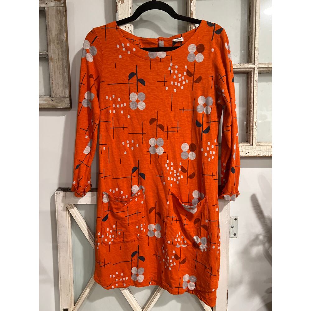 White Stuff size UK 12 and US 8 orange patterned cotton tunic dress